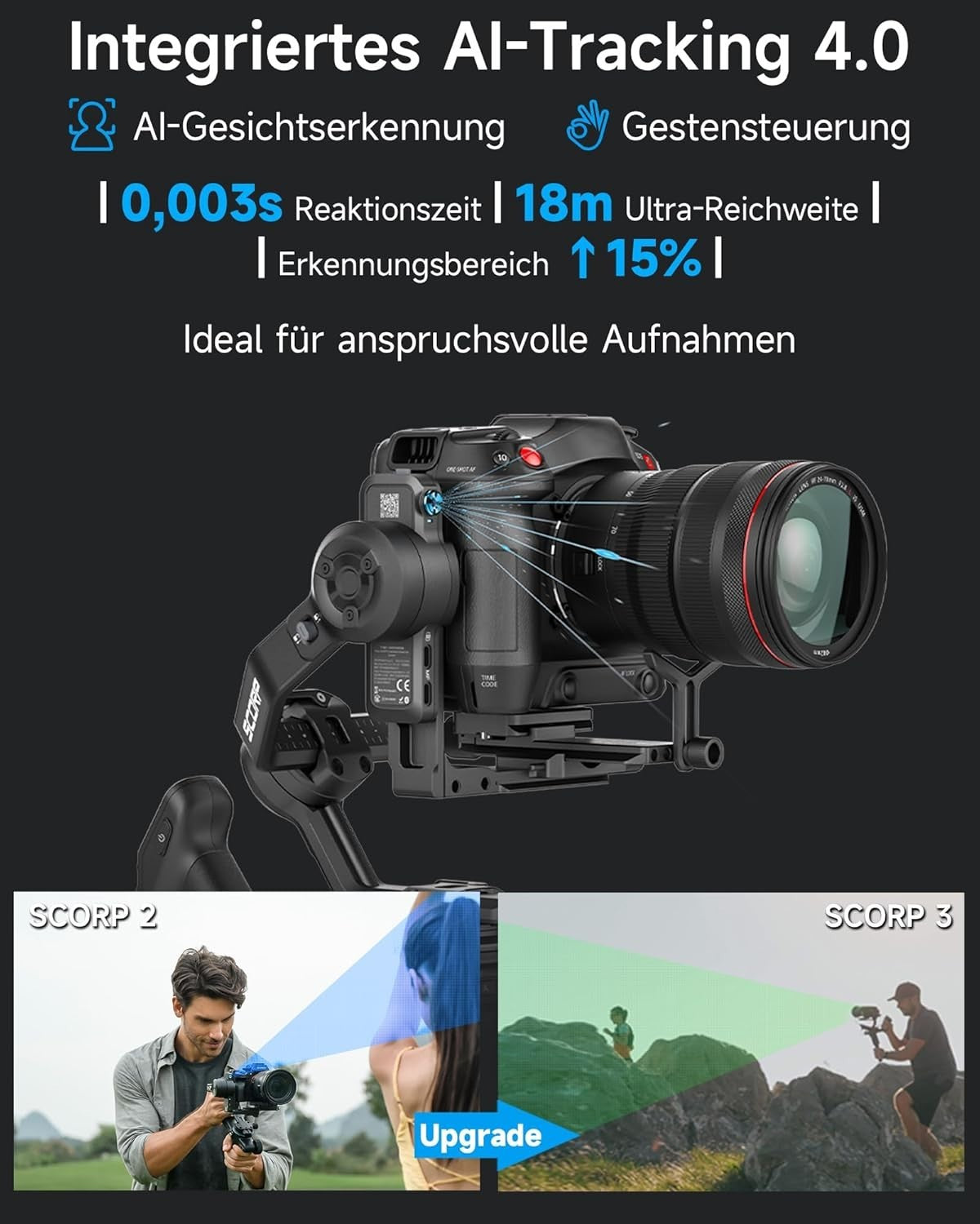 FeiyuTech SCORP 3 DSLR Gimbal Kamera Stabilisator mit AI-Tracking für Sony Canon